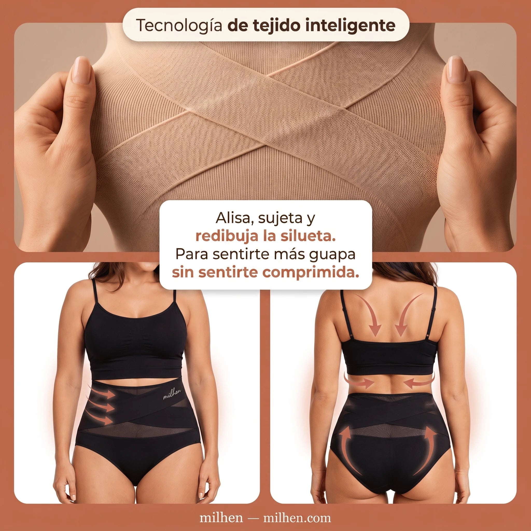 Tecnología de tejido inteligente con bandas cruzadas que alisan la silueta