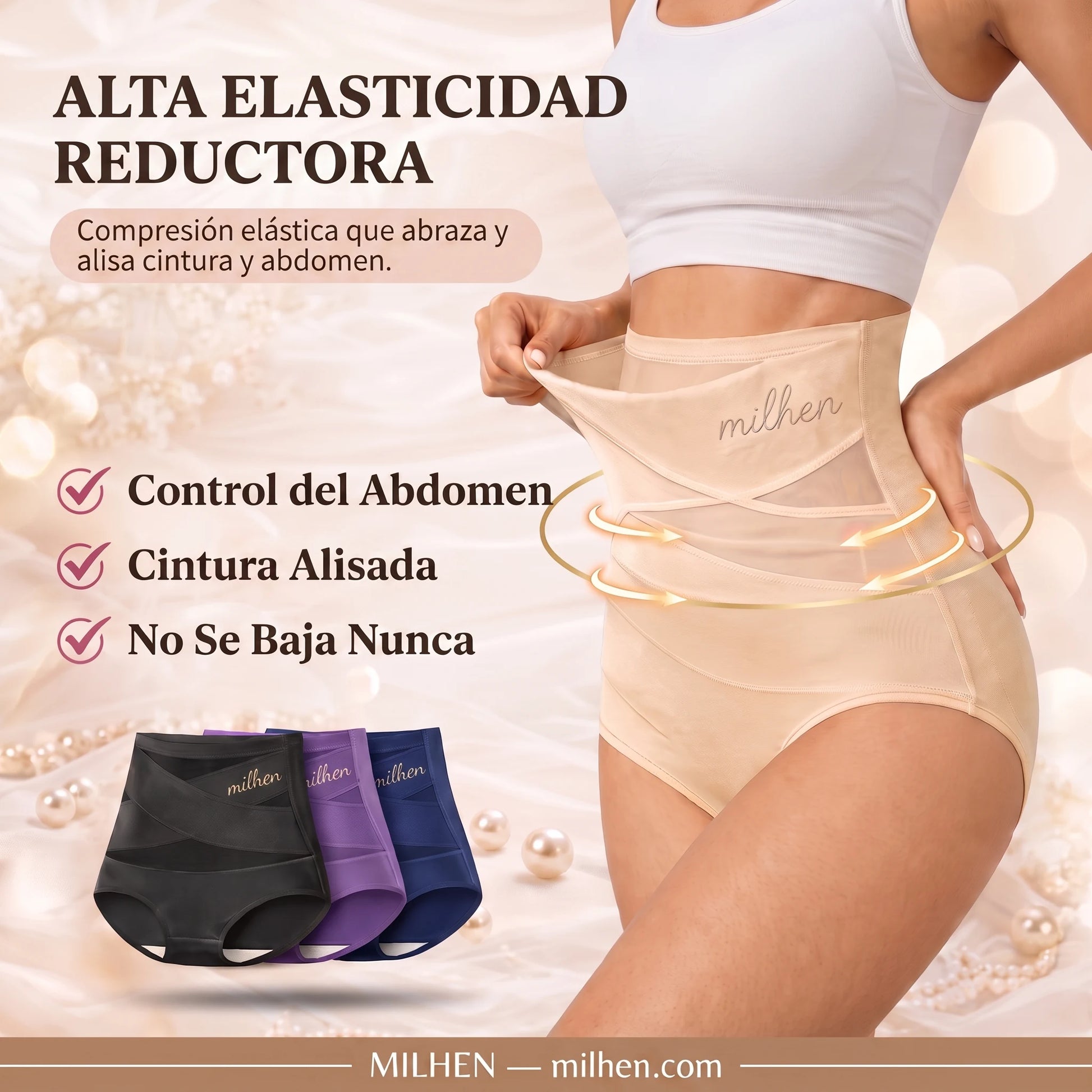 Alta elasticidad reductora: compresión elástica que abraza cintura y abdomen