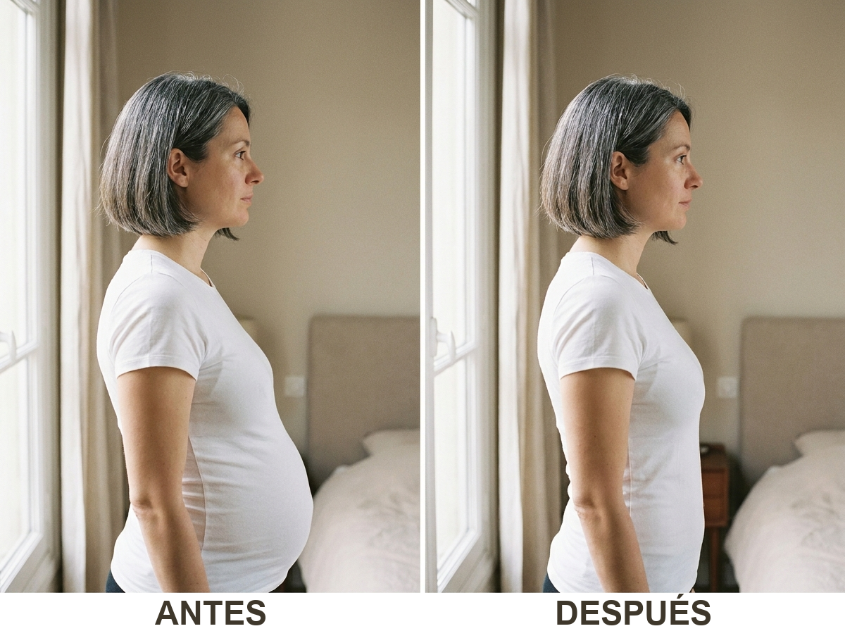 Antes y después, vientre posparto de perfil