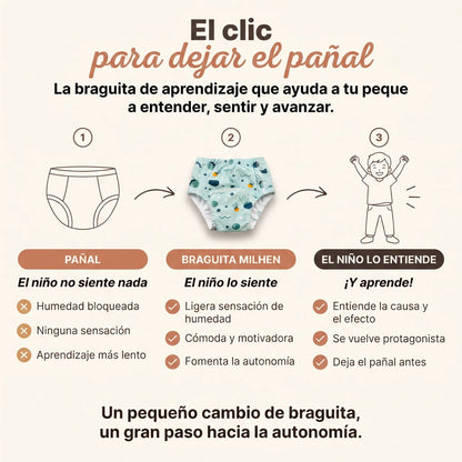 Del pañal a la braguita de aprendizaje Milhen: el niño lo siente, lo entiende y aprende