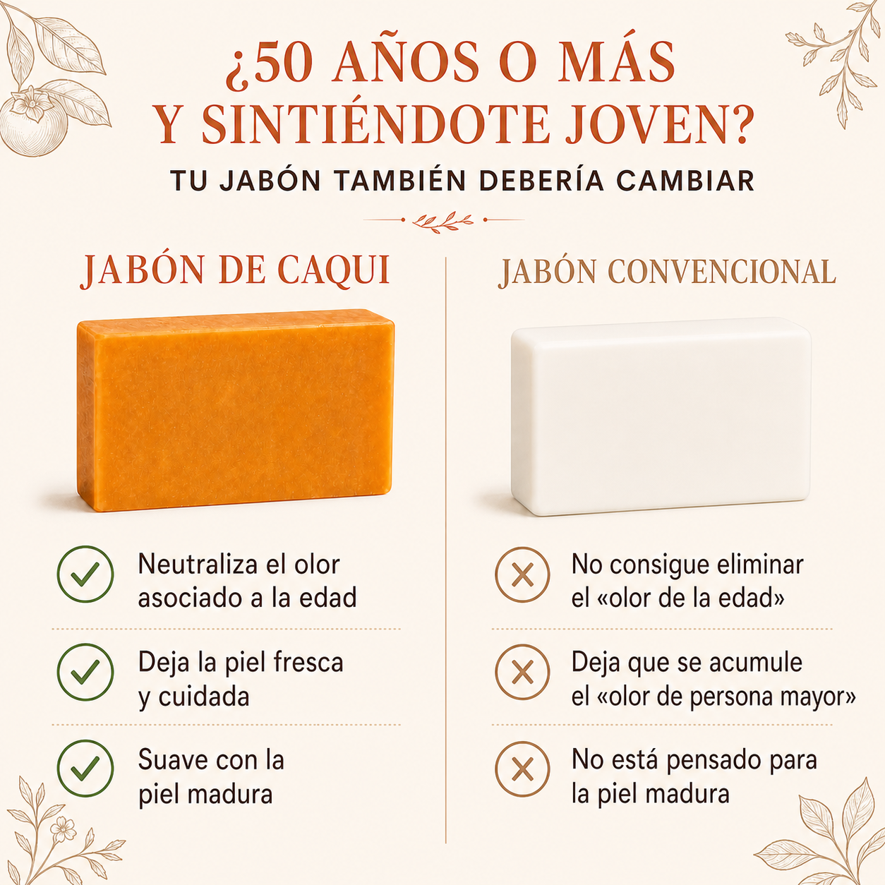 Comparativa entre el jabón de caqui y un jabón convencional para piel madura